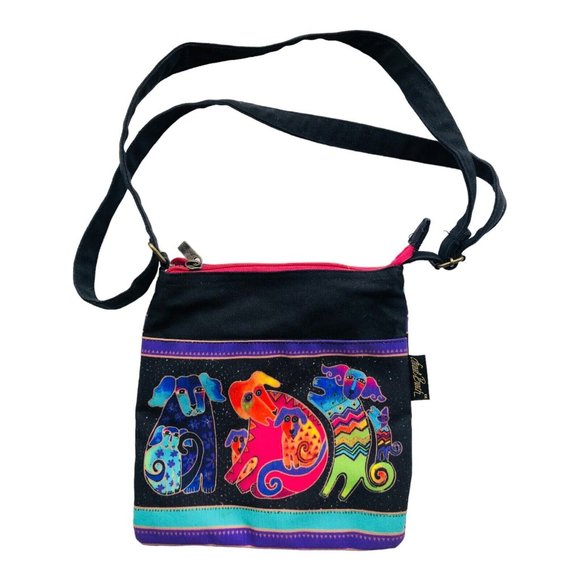 Laurel Burch Cloth Crossbody Bag Purse Dog & Doggies Colorful Design Zippered - Picture 2 of 16